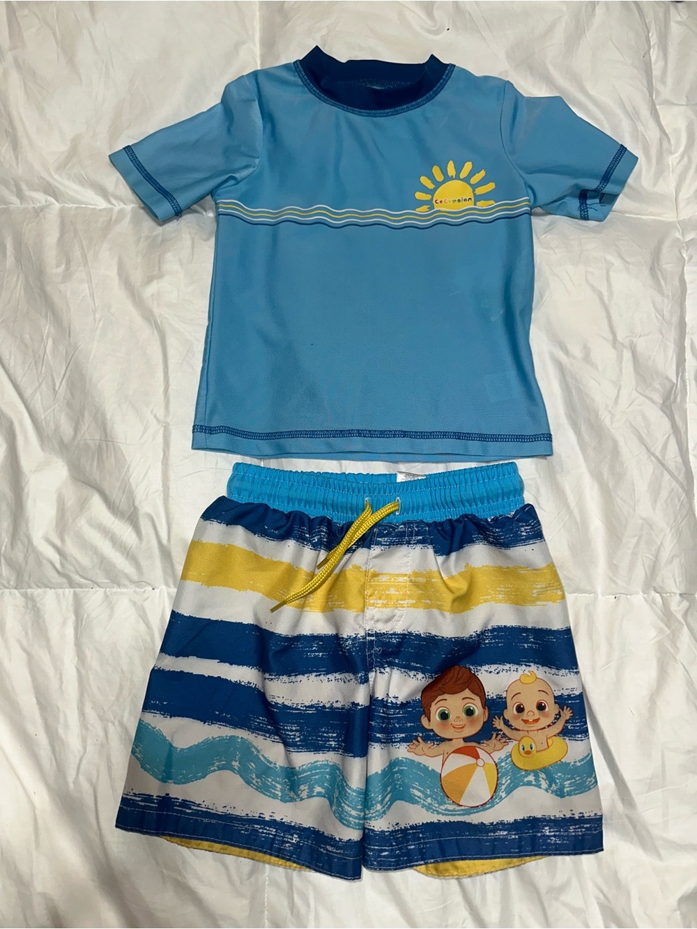 Kids Blue Two-Piece Swim Set with Sun Graphic